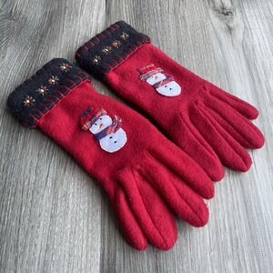 Vintage Red Winter Gloves Knit Snowman 1997 Cynthia McKinney Harlequin Design
